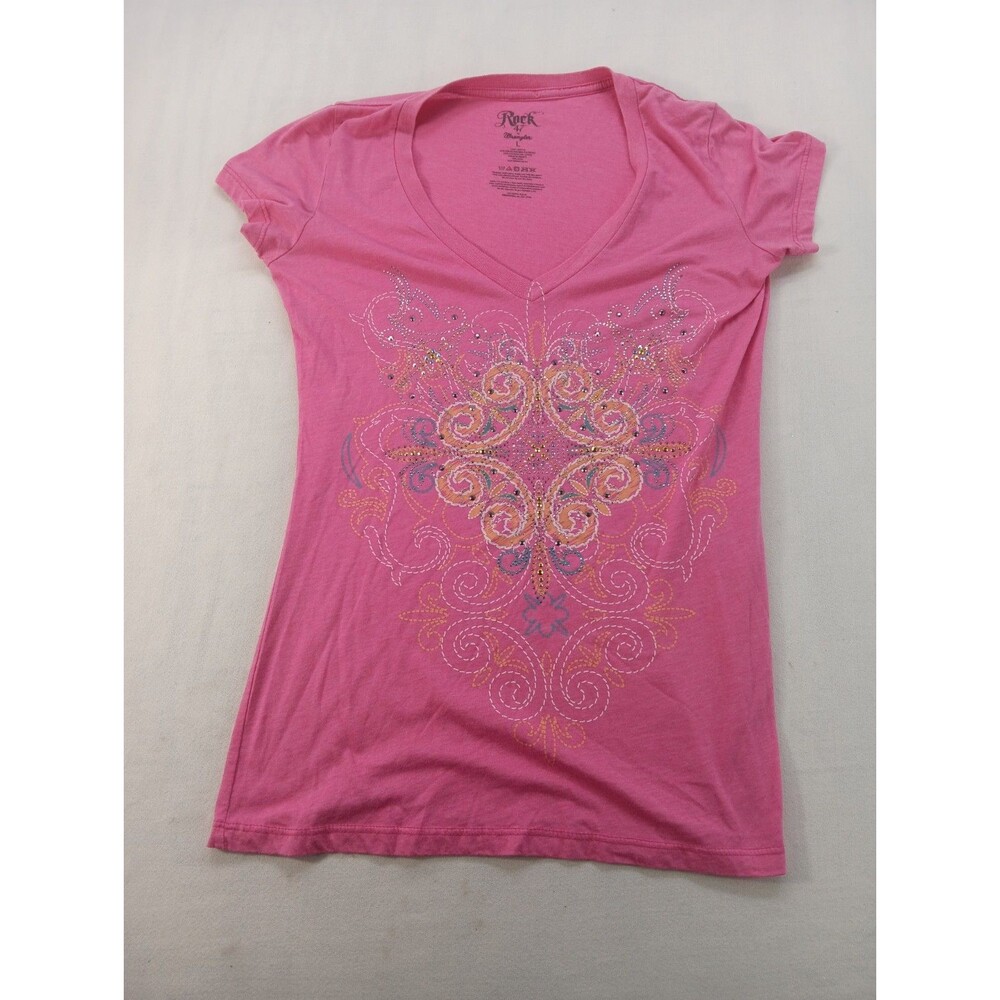 Rock 47 Wrangler Tee Shirt Women's Size L  Pink Graphic